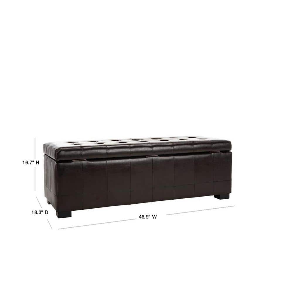 Large Brown Leather Storage Bench with Button Tufts