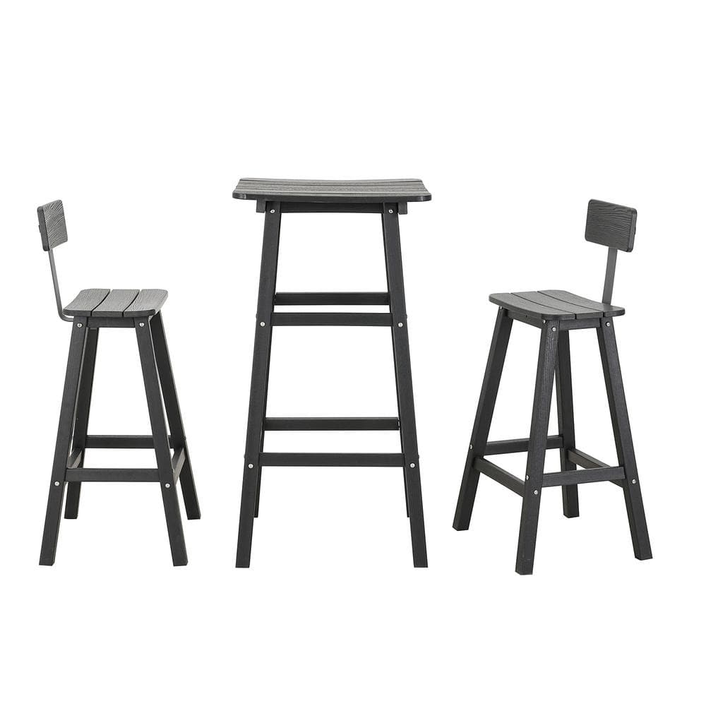 Farmhouse 3-Piece HDPE Plastic Outdoor Bistro Set Patio Furniture Table Set in Black price history on PriceWatchPro
