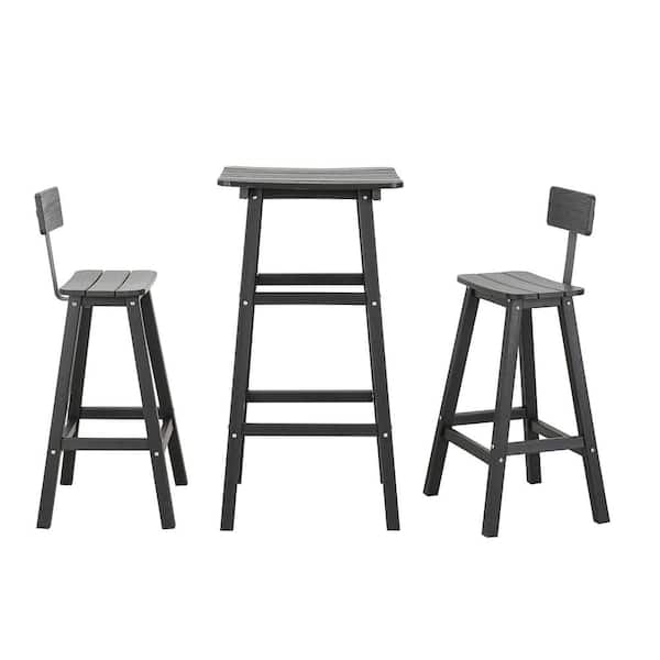 Cesicia Farmhouse 3-Piece HDPE Plastic Outdoor Bistro Set Patio Furniture Table Set in Black