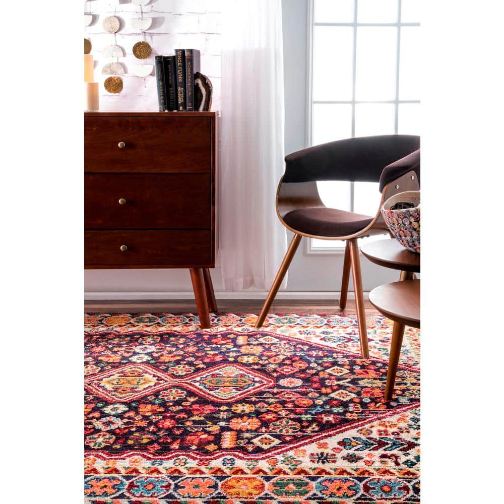 Reversible Vintage-Style Medallion Runner Rug in Black, 31"x96"