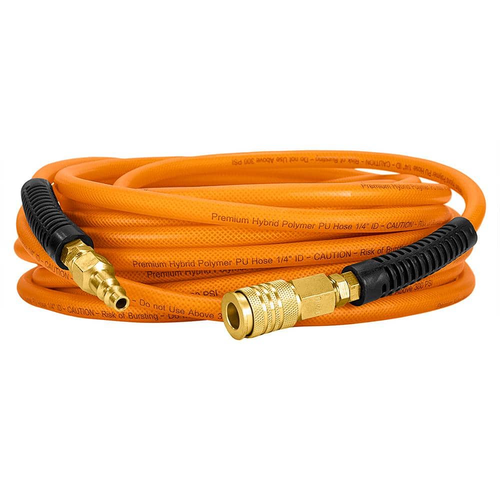 Freeman 1/4 in. x 25 ft. Polyurethane Recoil Air Hose with Bend Restrictors  and Brass Fittings P1425RCF - The Home Depot