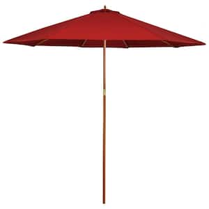 9 ft. Outdoor Market Patio Umbrella with Wooden Pole in Red