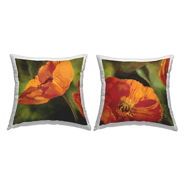 Spring Poppies Orange Blooms Orange Square Outdoor Throw Pillow 2-Pack