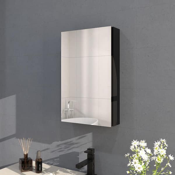 Flicker 15 in. W x 24 in. H Rectangular Aluminum Recessed/Surface Mount Medicine Cabinet with Mirror in Black