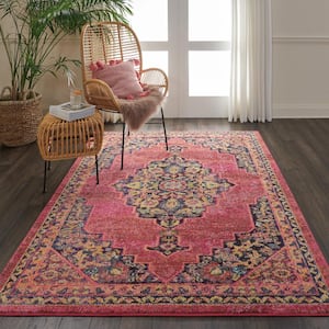 Passionate Pink/Flame 5 ft. x 7 ft. Persian Vintage Area Rug