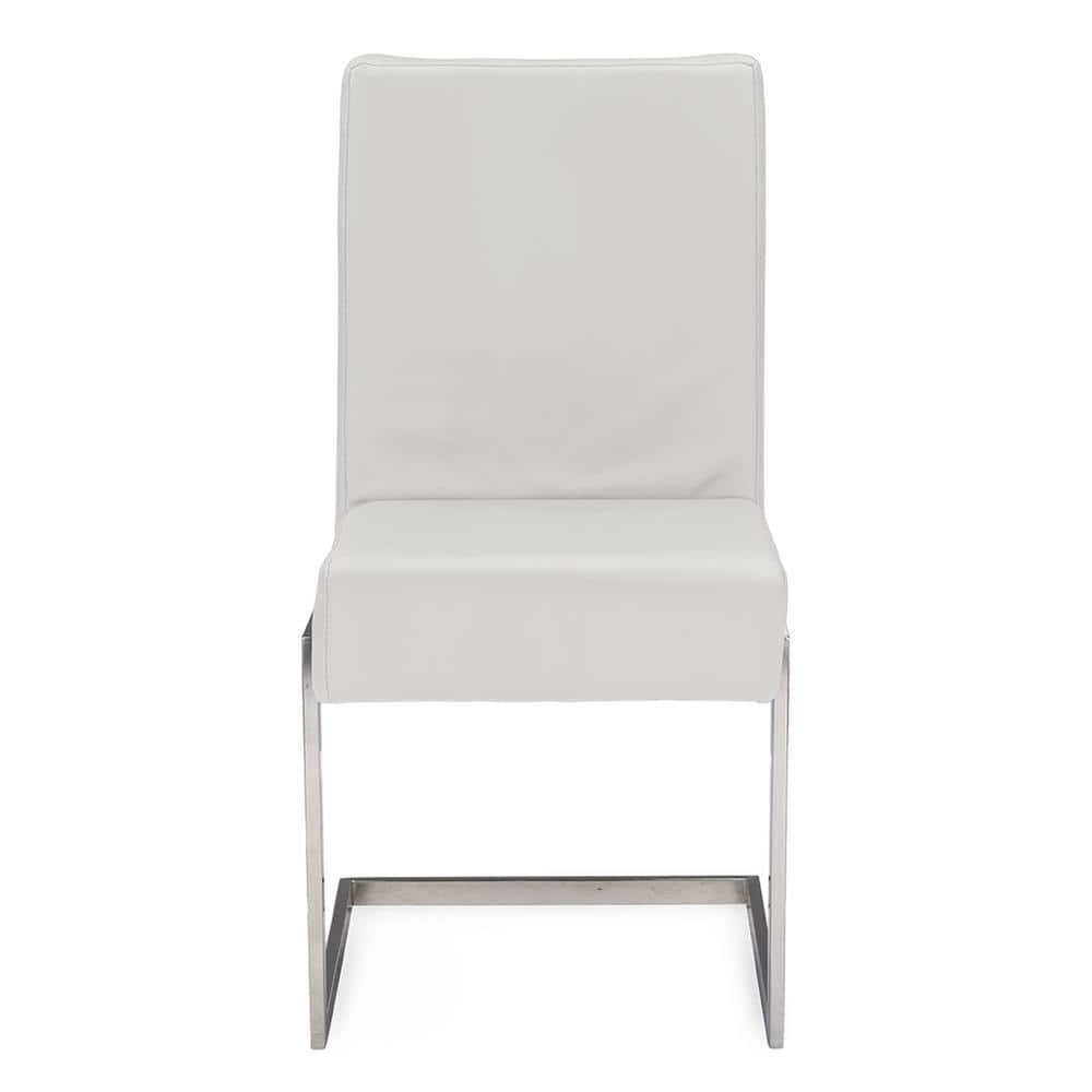 Set of 2 White Faux Leather and Stainless Steel Dining Chairs