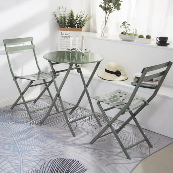 Unbranded 3-Piece Patio Bistro Set of Foldable Round Table and Chairs, Ideal for Bistros, Balcony Portable, Dark Green