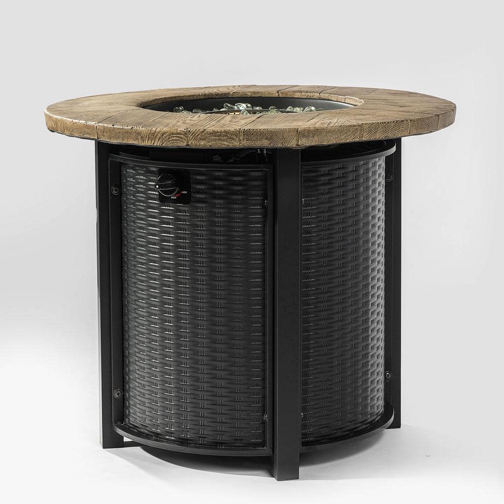30 in. Steel Round Outdoor Propane Fire Pit Table in Black 40,000 BTU with 