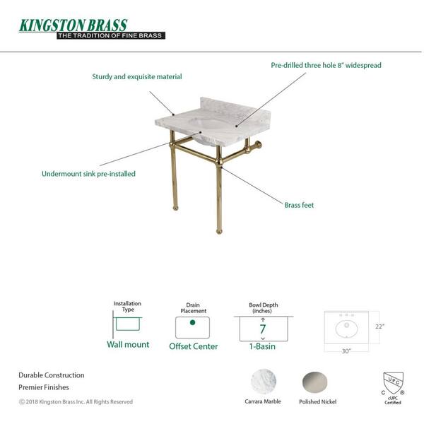 Unbranded - Washstand 30 in. Console Table in Carrara Marble White with Metal Legs in Polished Nickel