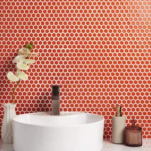 Bliss Edged Hexagon Tangerine 10.03 in. x 11.61 in. Polished Porcelain Floor and Wall Mosaic Tile (0.80 Sq. Ft./Each)