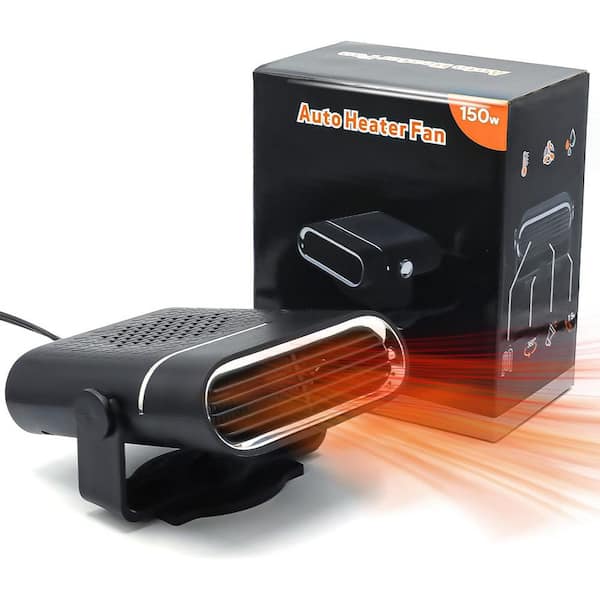 150W 12V 2-in-1 Black Portable Car Heater That Plugs into Cigarette Lighter, 360° Free Adjustment, Quick Heating