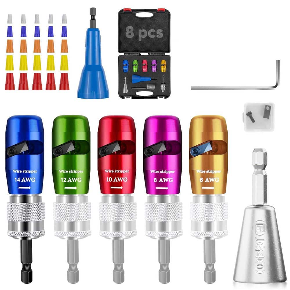Wire Stripping Tool for Drill, 8 in 1 Wire Twisting Connector Set, Adjustable Electrician Wire Stripper, 8pcs price history on PriceWatchPro