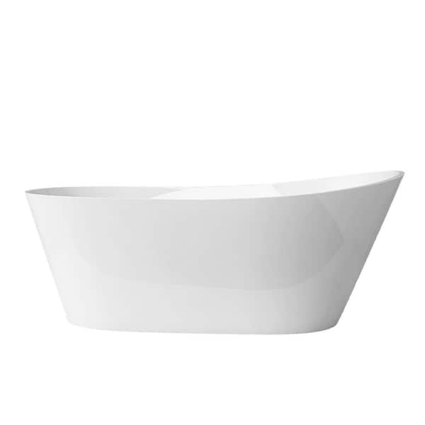 Boosicavelly 59 in. W x 29.13 in. D x 27.16 in. H Acrylic Freestanding Soaking Bathtub with center Drain in Gloss White