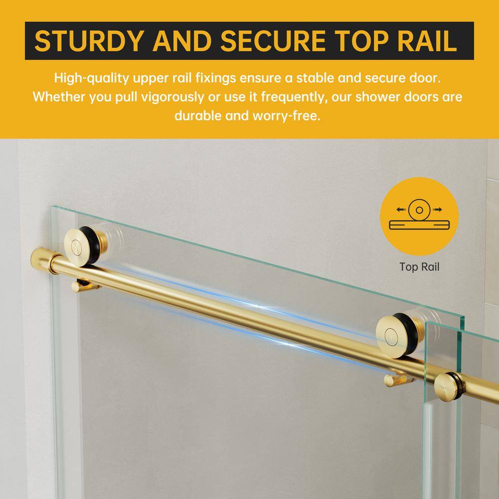 Brushed Gold Semi-Frameless Sliding Shower Door with Clear Glass