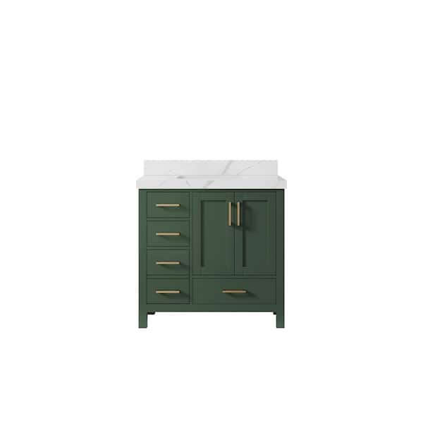 Willow Collections Malibu 36 in. W x 22 in. D x 36 in. H Single Sink Bath Vanity Center in Lafayette Green with 2 in. Calacatta Quartz Top