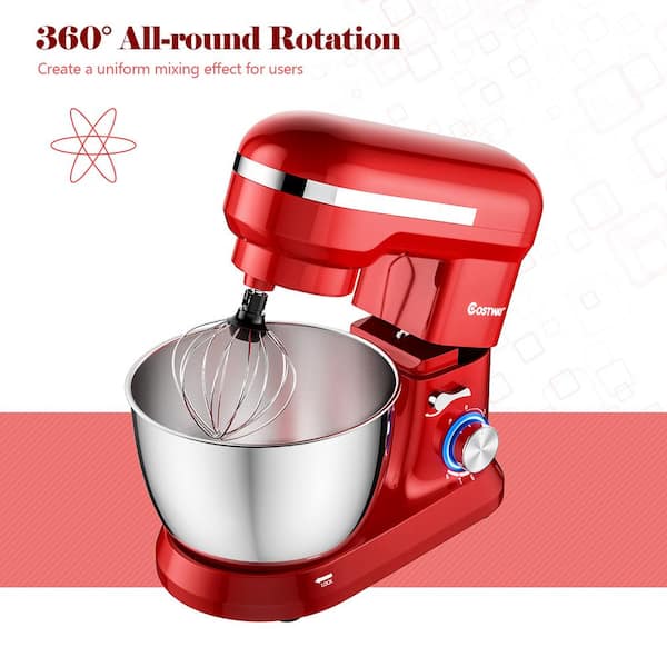 Costway 380W 4.8 qt. . 8-Speed Red Stainless Steel Stand Mixer