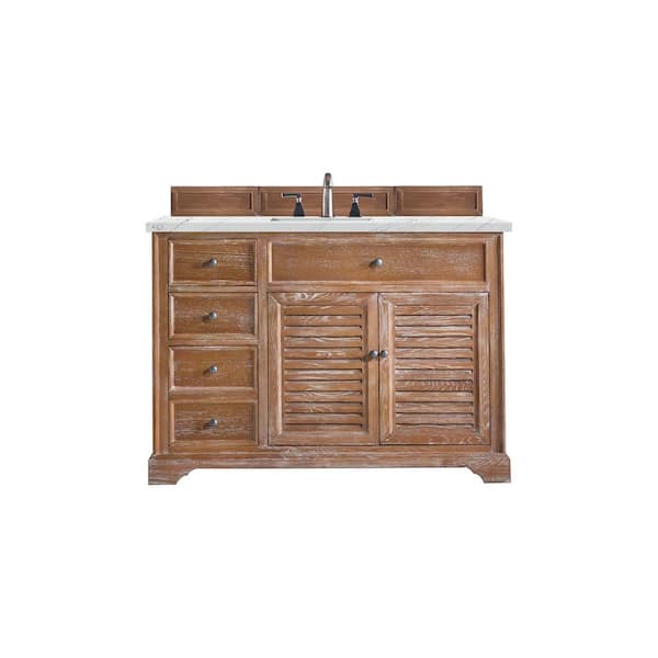 James Martin Vanities Savannah 48.0 in. W x 23.5 in. D x 34.3 in. H Bathroom Vanity in Driftwood with Ethereal Noctis Quartz Top