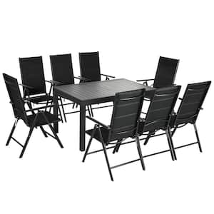Black 9-Piece Aluminum Outdoor Patio Dining Set