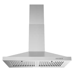 30 in. Fermi Ducted Wall Mount Range Hood in Brushed Stainless Steel with Baffle Filters, Push Button Control, LED Light