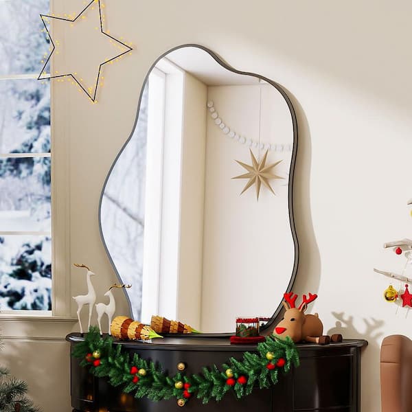 GLSLAND 26 in. W x 37.8 in. H Irregular Mirror Wall Mirror Bathroom Vanity