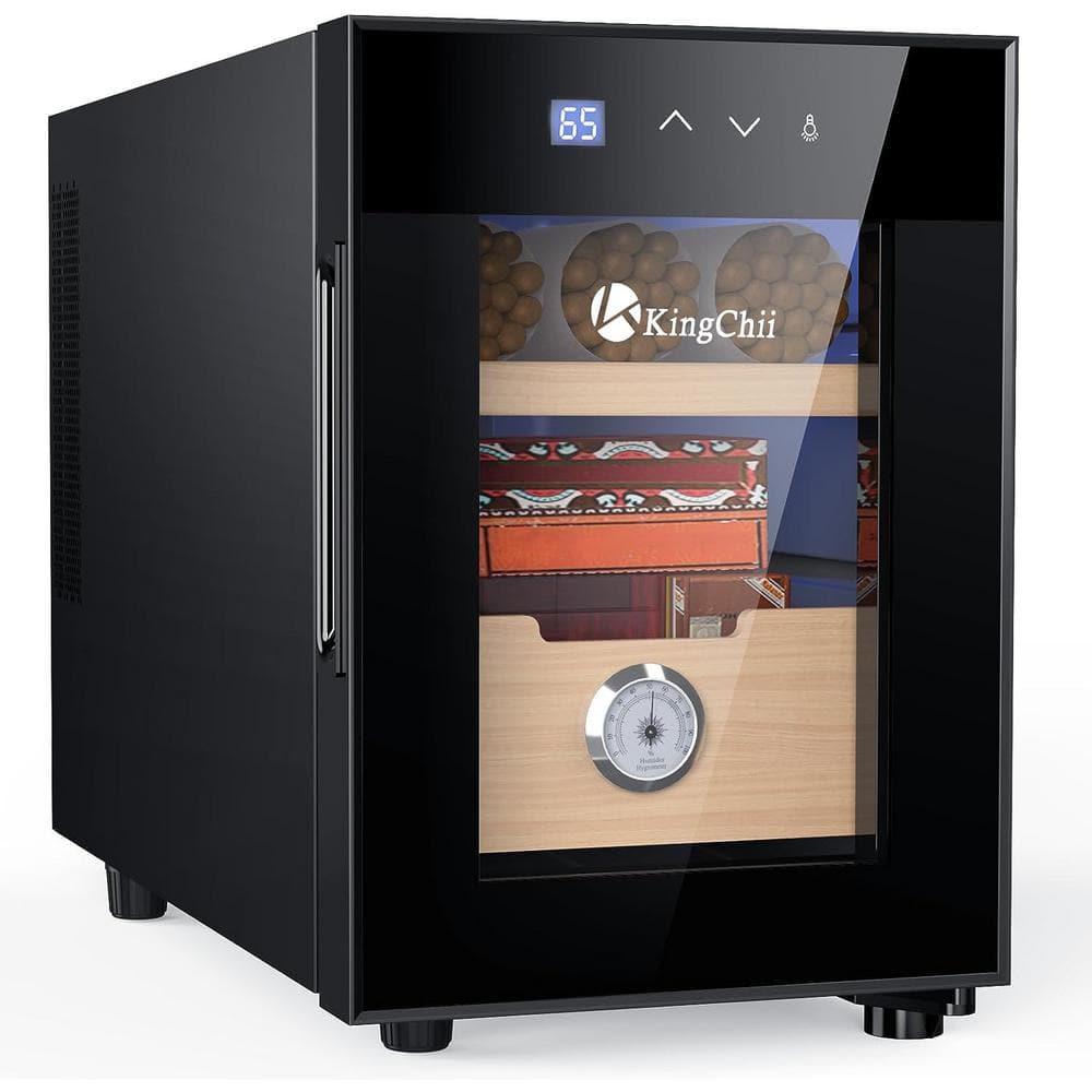 KingChii 9.8 in. W x 14.1 in. H 16L Black Metal Cigar Cooler, Heating Humidor with Spanish Cedar Shelf (100 Capacity)