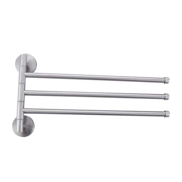 13.2 in. SUS 304 Stainless Steel Wall Mounted 3-Swivel Arms Towel Bar with Concealed Hardware in Brushed Nickel
