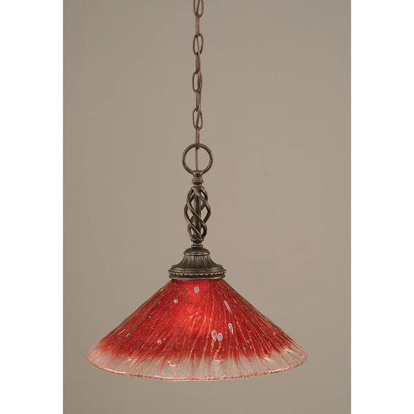Unbranded Bridgewater 100-Watt 1-Light Dark Granite Shaded Pendant Light with 16 in. Raspberry Glass Shade, No Bulb Included