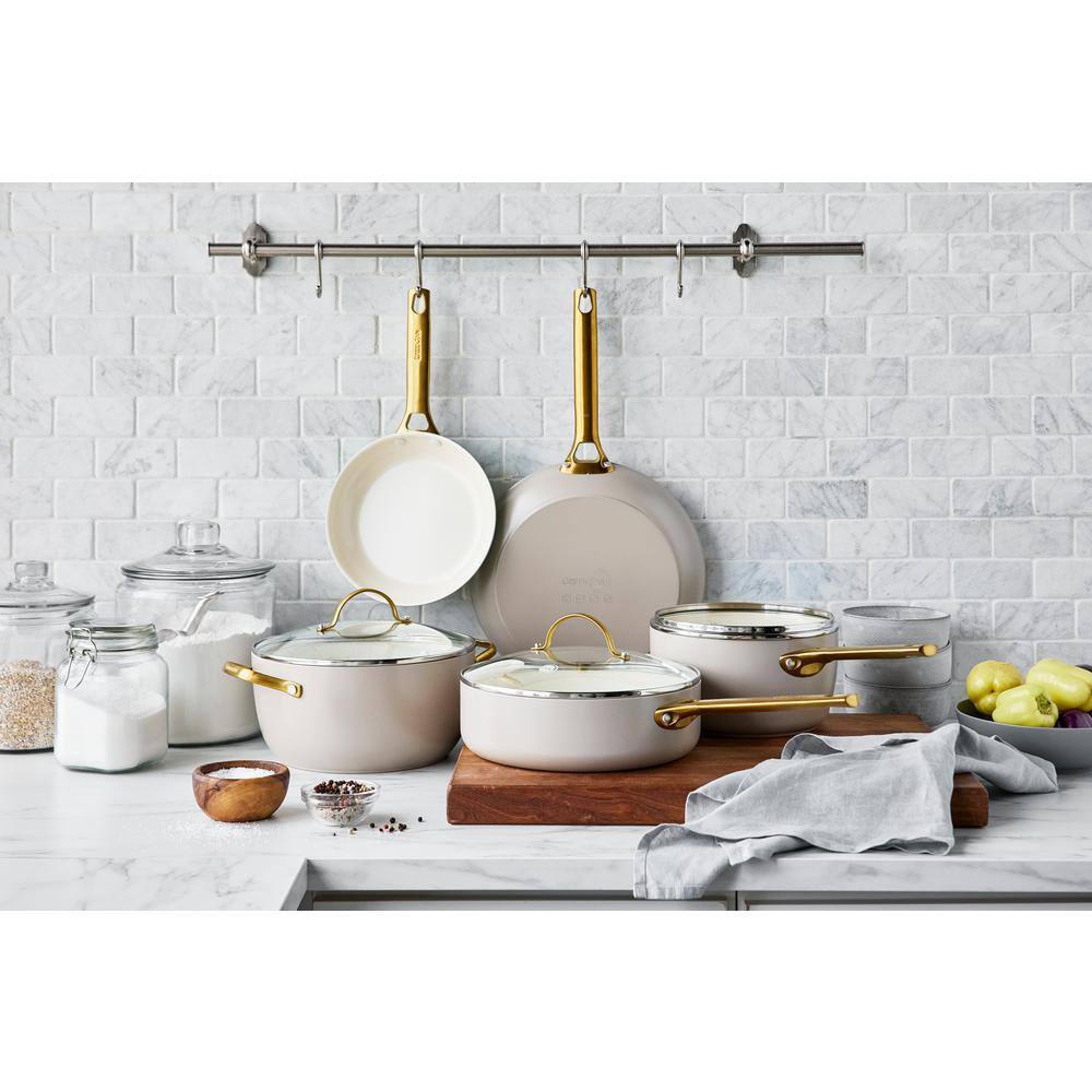Taupe and Gold 10-Piece Anodized Nonstick Cookware Set