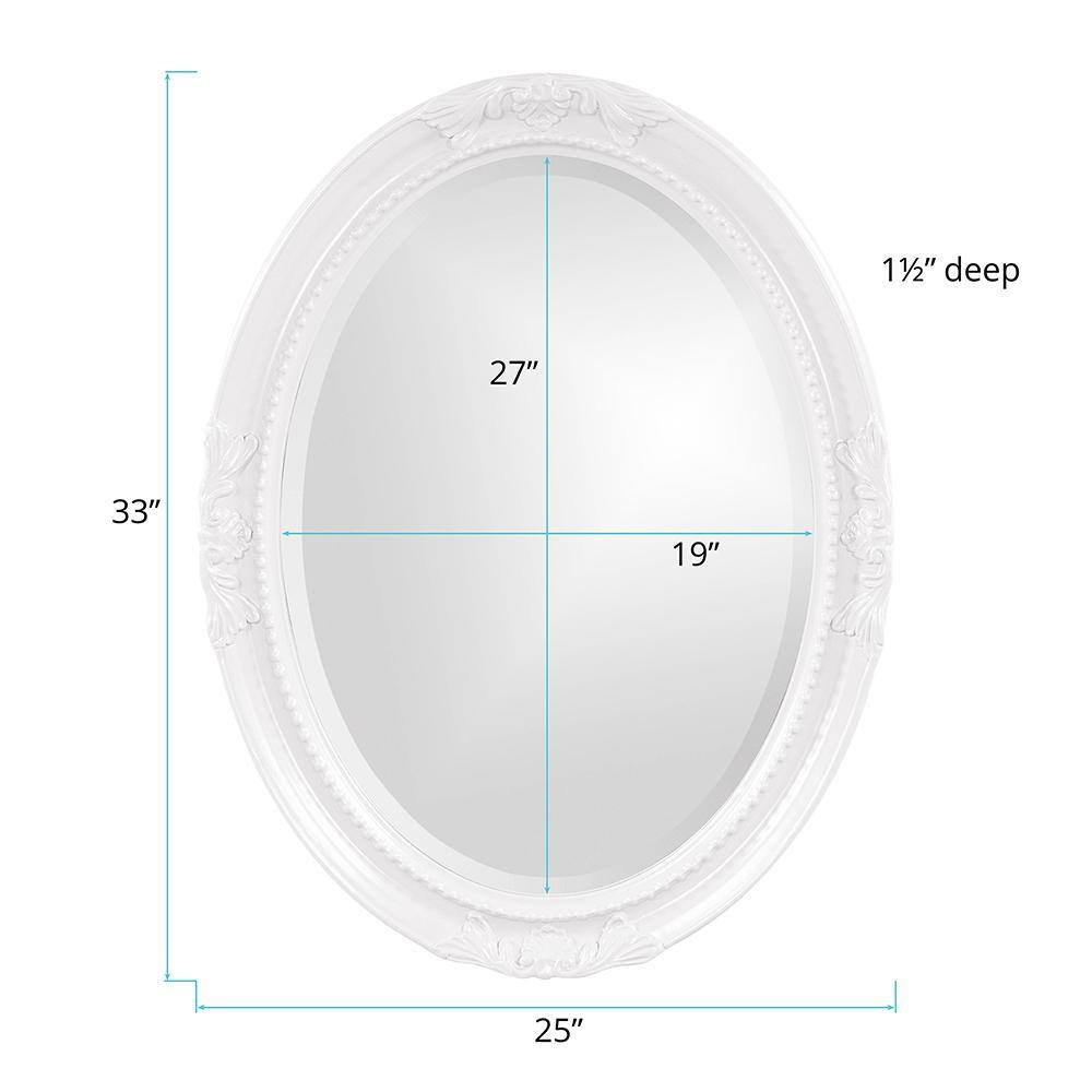 Glossy White Beaded Wood Oval Mirror 33"x25"