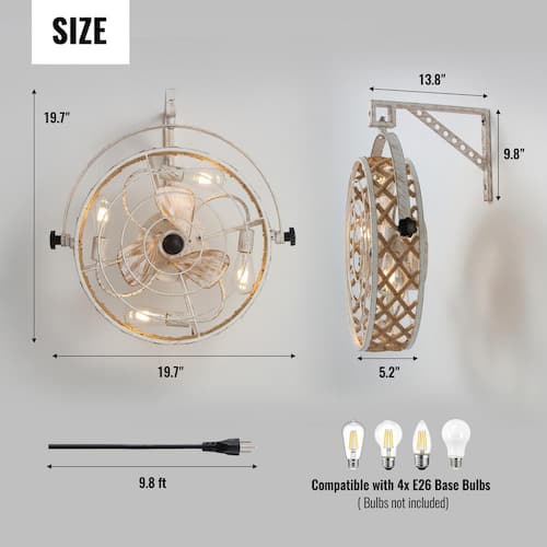 20 in. Indoor White Farmhouse Ceiling Fan Light Wall Mounted Ceiling Fan with Light and Remote Fans