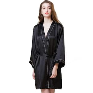 Women's Short Silk Black L Robe Party Satin Robe