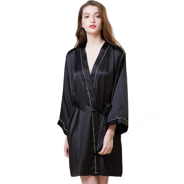 NOVO Women's Short Silk Black M Robe Party Satin Robe