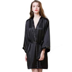 Women's Black XL Short Silk Robe Party Satin Robe
