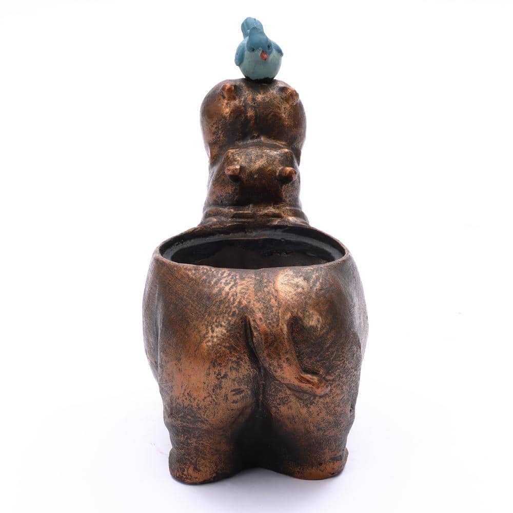 Brown Hippo and Blue Bird MGO Flower Pot Planter
