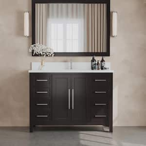 Acadian 48 in. W x 22 in. D x 35 in. H Double Sink Bath Vanity in Espresso with White Quartz Top and Mirrors