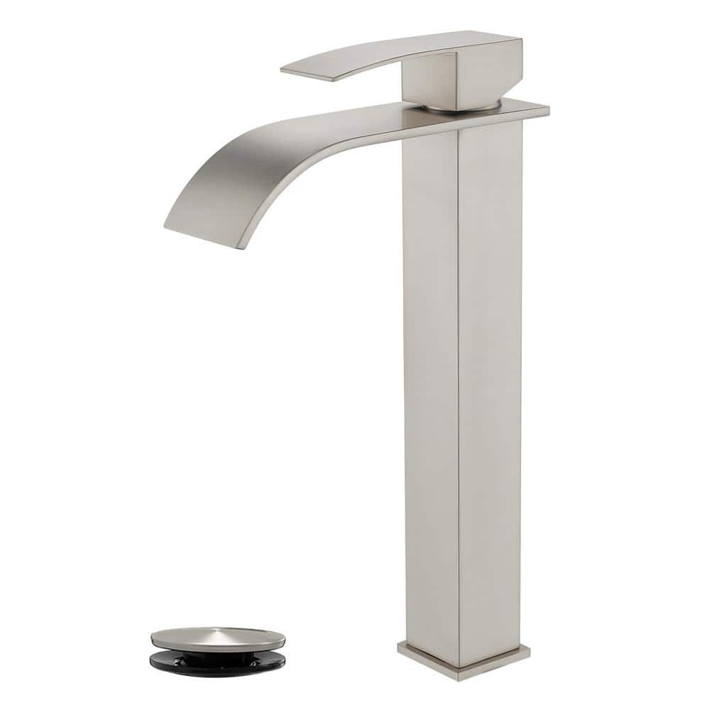 Single Handle Waterfall Vessel Sink Faucet with Pop-Up Drain Stainless Steel Bathroom High Tall Taps in Brushed Nickel price history on PriceWatchPro