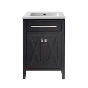 Wimbledon 24 in. W x 22 in. D x 34.5 in. H Bathroom Vanity in Espresso with Matte White Solid Surface Top