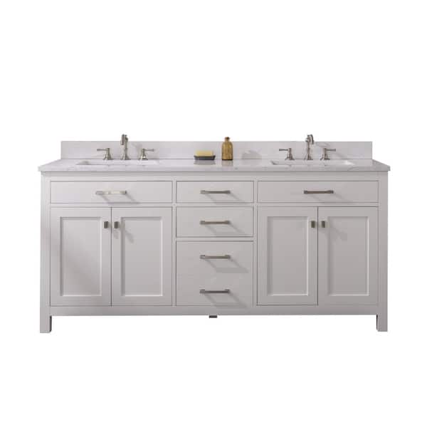 SUDIO Jasper 72 in. W x 22 in. D Bath Vanity in White with Engineered Stone Vanity Top in Carrara White with White Basin