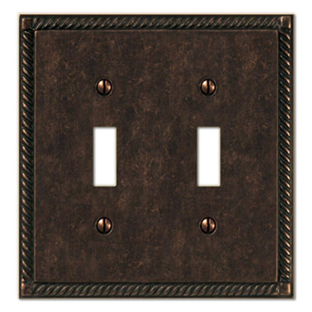 Georgian Aged Bronze Double Toggle Cast Metal Wallplate