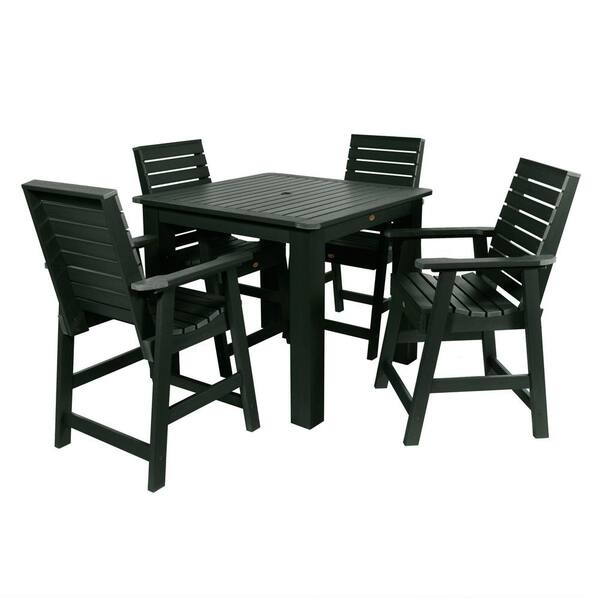 Highwood Weatherly Charleston Green 5-Piece Recycled Plastic Square Outdoor Balcony Height Dining Set