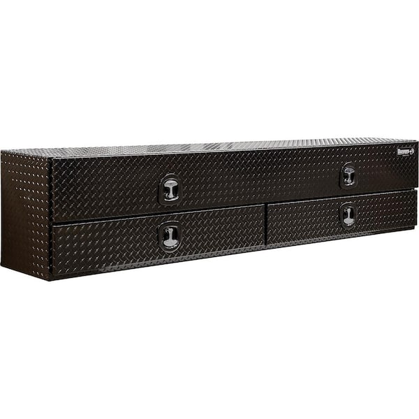 21x18x96 In Gloss Black Diamond Tread Aluminum Heavy-Duty Flatbed Contractor Top Mount Tool Box With Lower Drawers