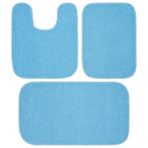Gramercy Basin Blue Solid Plush Rectangle 3 Piece (No Lid) Bath Rug Set