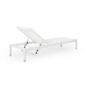 77.56 in. White Metal Outdoor Chaise Lounge with Adjustable Backrest