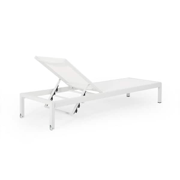 Cesicia 77.56 in. White Metal Outdoor Chaise Lounge with Adjustable Backrest