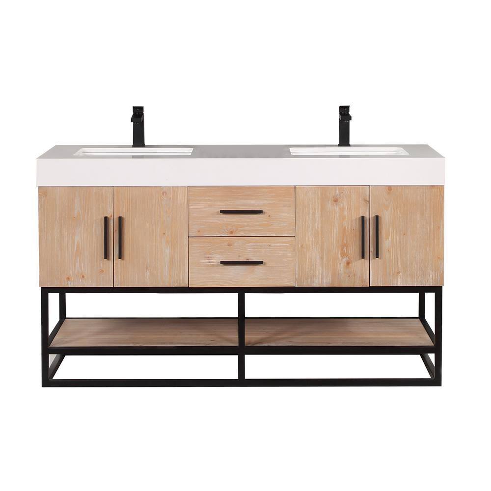 Bianco 60" Light Brown Wood Vanity with White Stone Top