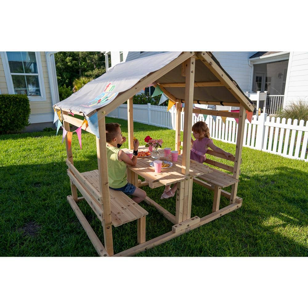 Funphix Wooden Kids Playhouse with Table and Benches