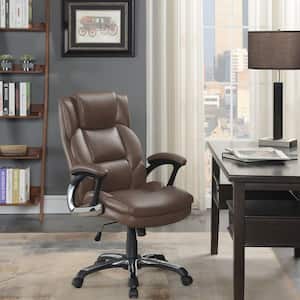 Nerris Faux Leather Padded Arm Adjustable Height Office Chair in Brown and Black with Arms