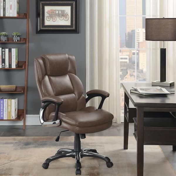 Nerris Faux Leather Padded Arm Adjustable Height Office Chair in Brown and Black with Arms
