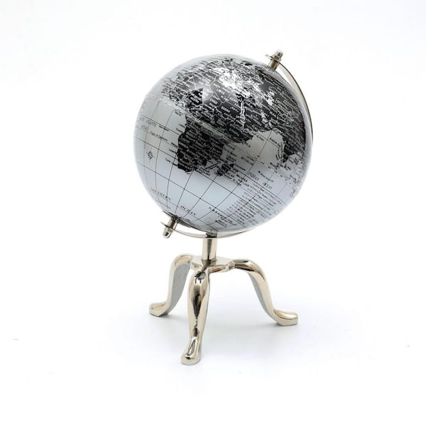 Unbranded Hot Seller Elegance Silver 10 in. x 6.5 in. Tabletop Decorative Globe with Aluminum Tripod Stand