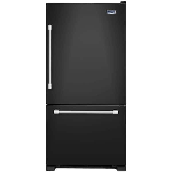 Maytag 33 in. W 22.1 cu. ft. Bottom Freezer Refrigerator in Black with Stainless Steel Handles